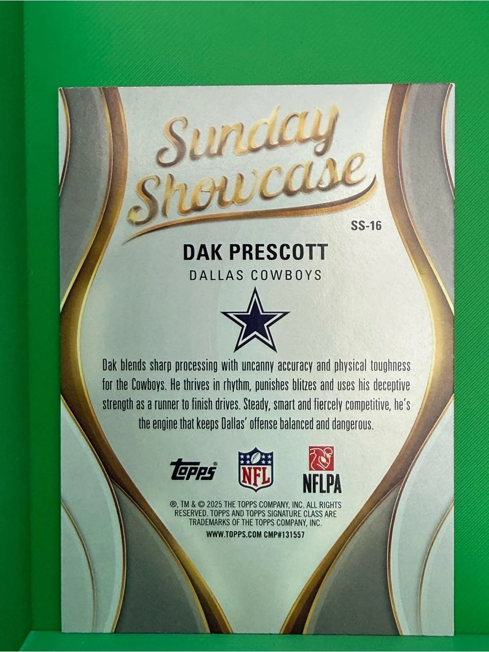 Topps Dak Prescott Sunday Showcase Card - Gold & White